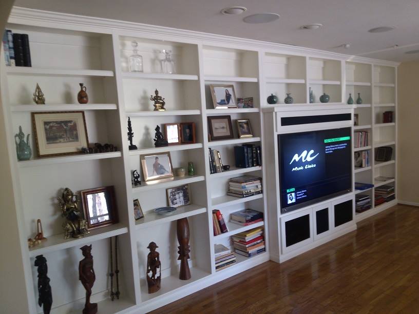 Built-in storage and entertainment wall woodwork